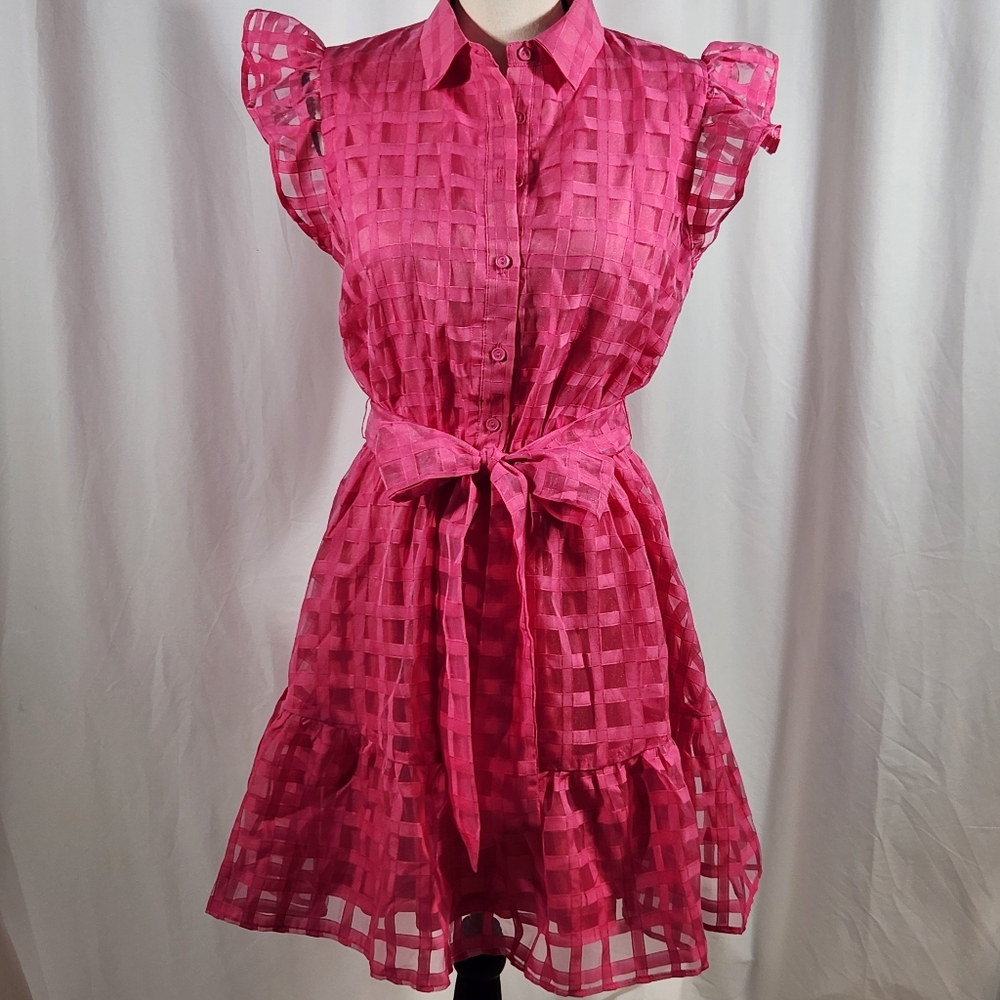 Flyjng Tomato Hot Pink Windowpane Pattern Dress Size S
